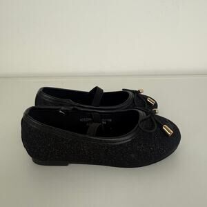 Toddler Girls Slip-On Ballet Christmas Holiday Black Glittery Bow Flat Shoes 6M